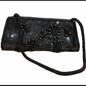Bijoux Terner Vintage Black Beaded Special Occasion Clutch Handbag